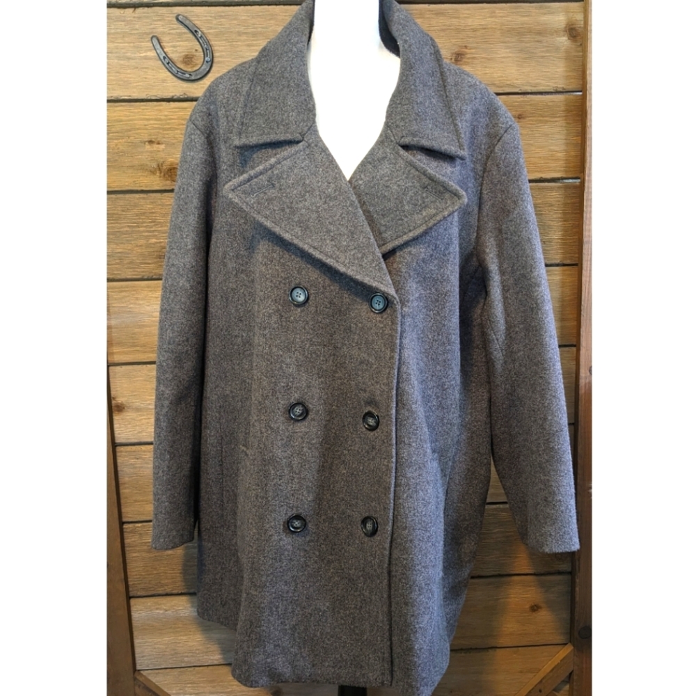 Wool-Blend Double-Breasted Gray Peacoat